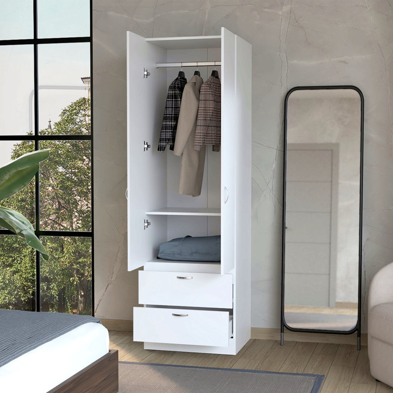 Armoire Marlton, pour suspendre des vêtements de chambre à coucher, Blanc