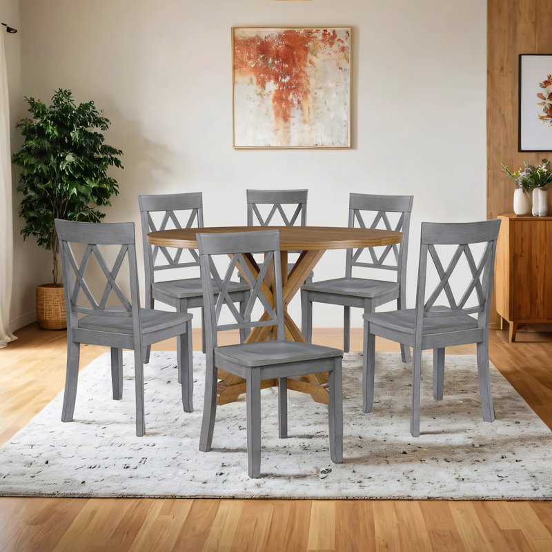 Brookner Wood Cross-Back Dining Chairs, Antique Grey, 6