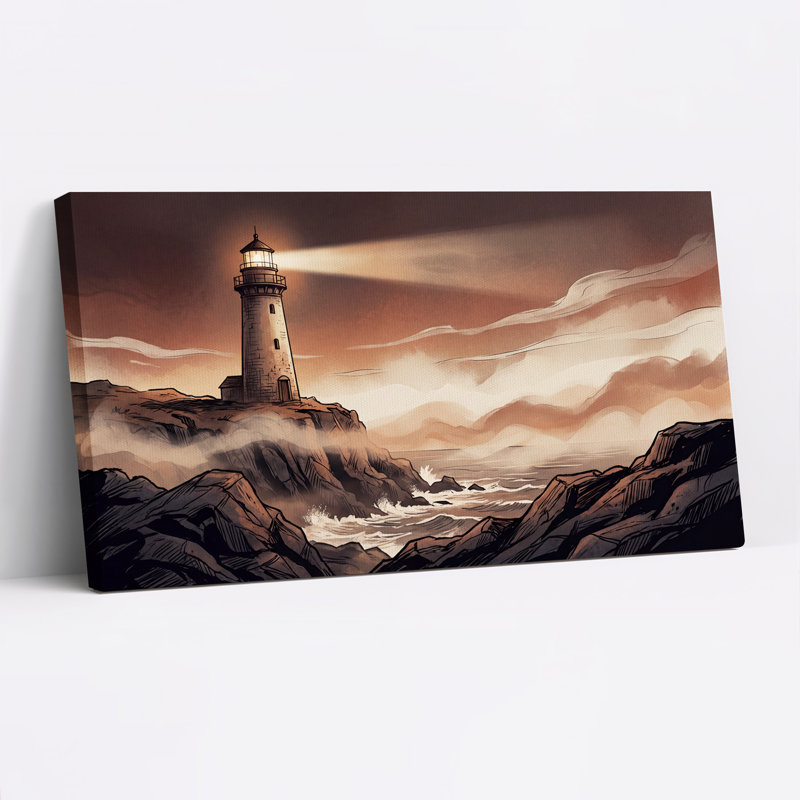 Art mural sur toile, "Phare brillant sur une côte rocheuse", L 46 po x H 24 po