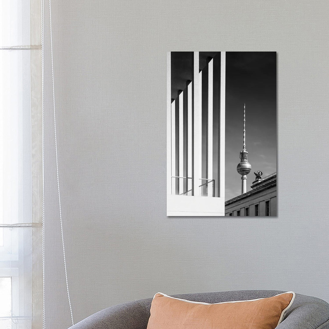 Berlin Monochrome Television Tower by Melanie Viola - Wrapped Canvas Print