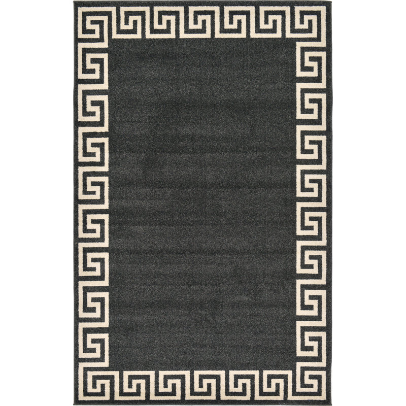 Tapis gris anthracite et beige tissé au métier mécanique Balabak, Rectangle 5 pi 3 po x 8 pi