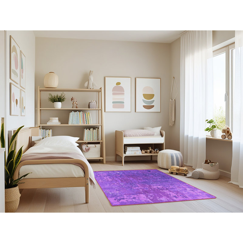 Tapis mauve Mid-Century Modern 2833, Rectangle 3 pi x 5 pi