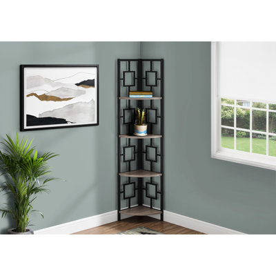 Bibliothèque à 4 niveaux, métal et stratifié, H 62 po, design contemporain pour bureau H 62 po, cadre noir taupe foncé, rangement