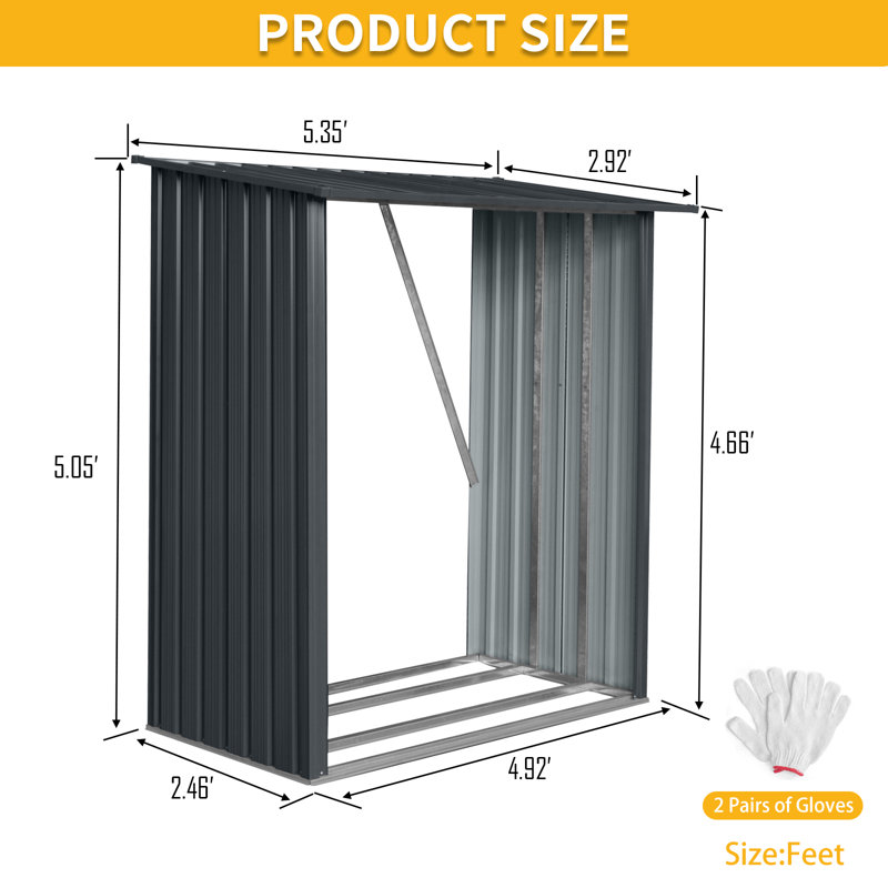Black Galvanized Steel Outdoor Firewood Storage Shed