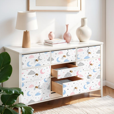 Peel and Stick Wallpaper Contact Paper Seamless cute children Cute baby stars clouds moon Creative night Self Adhesive and Removable 17.7in x 118in(45x300cm)