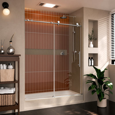 56" - 60" W x 74" H Frameless Sliding Shower Door with 1/4-in (6mm) Tempered Glass and Quiet Rollers