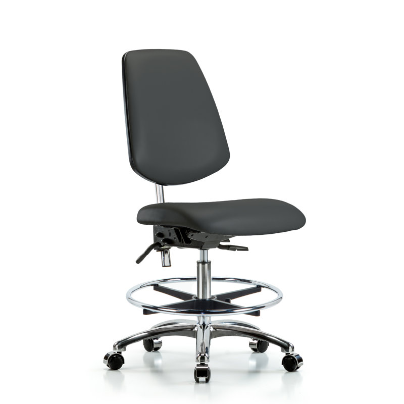 Miah Vinyl Drafting Chair, Charcoal, Glides, Not Included