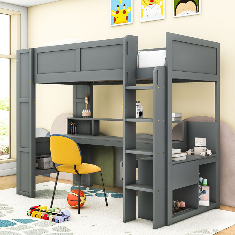Lit mezzanine en bois avec bureau et tiroir Jennylyn, Simple