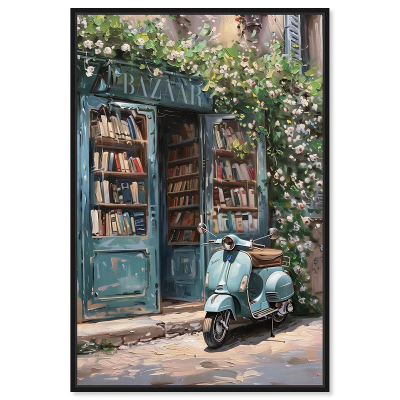 «Quaint Bookstore» par Art Remedy, Noir, H 16 po x l 11 po, Cadre flottant