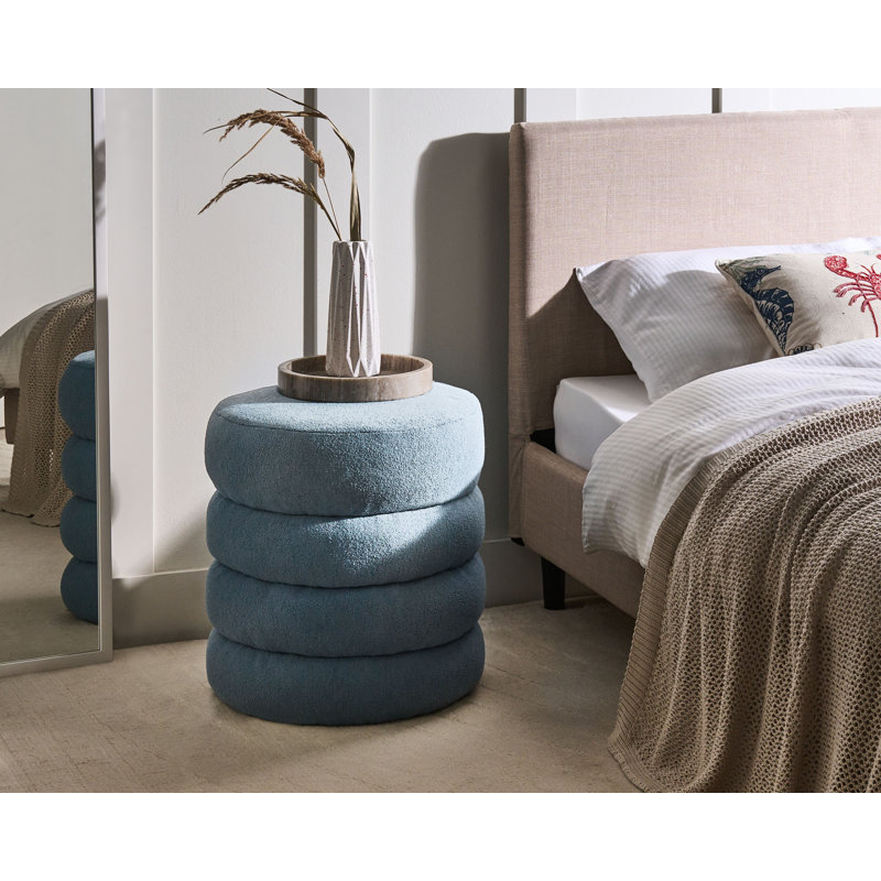 SUMPTER 43cm Wide Round Solid Colour Pouffe Ottoman, Blue