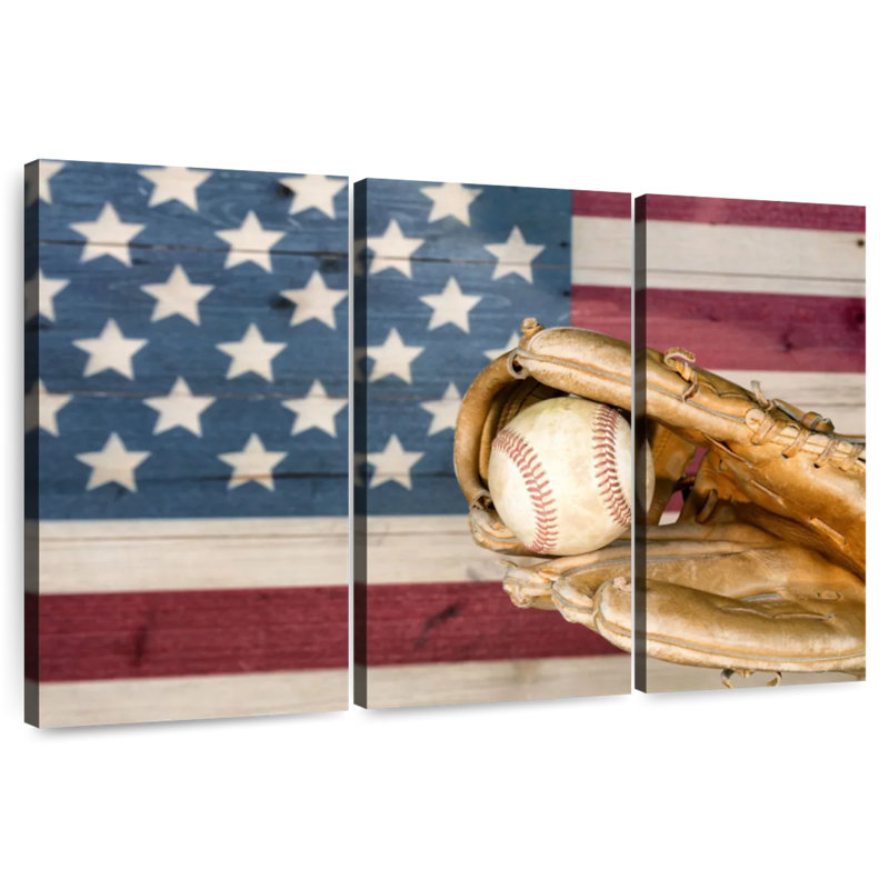 Borges, drapeau américain rétro et baseball, H 20 po x l 33 po