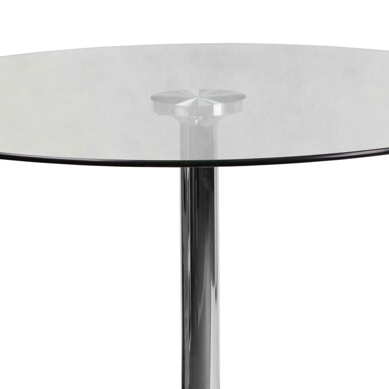 Caitlan 39.25'' Round Glass Dining Table with 29''H Chrome Base