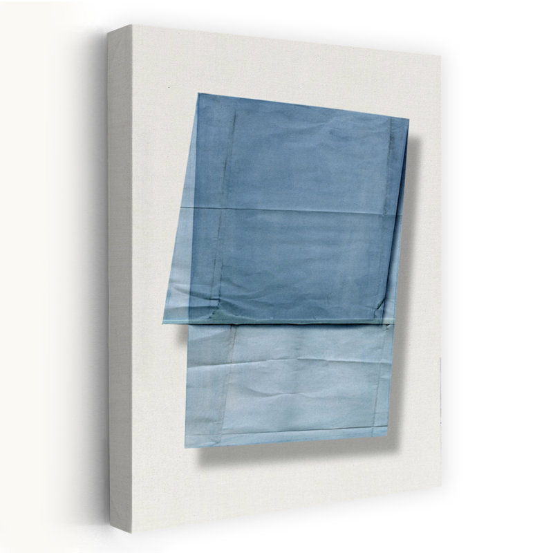 Art mural contemporain abstrait plié en tissu bleu, H 48 po x l 32 po