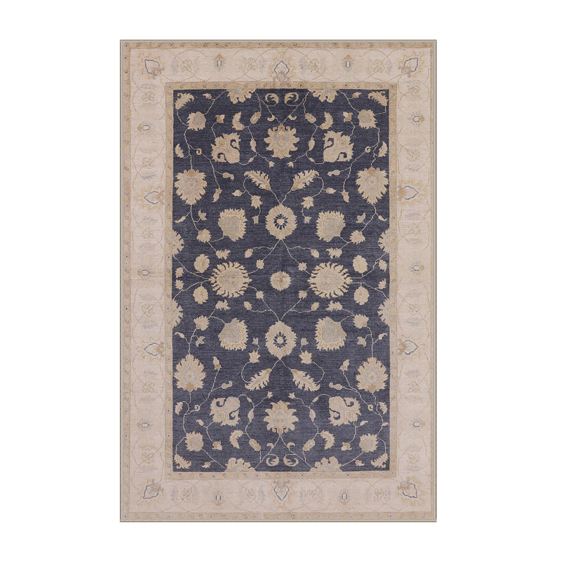 Tapis oriental ivoire / bleu Cerda, Rectangle 5 pi x 7 pi
