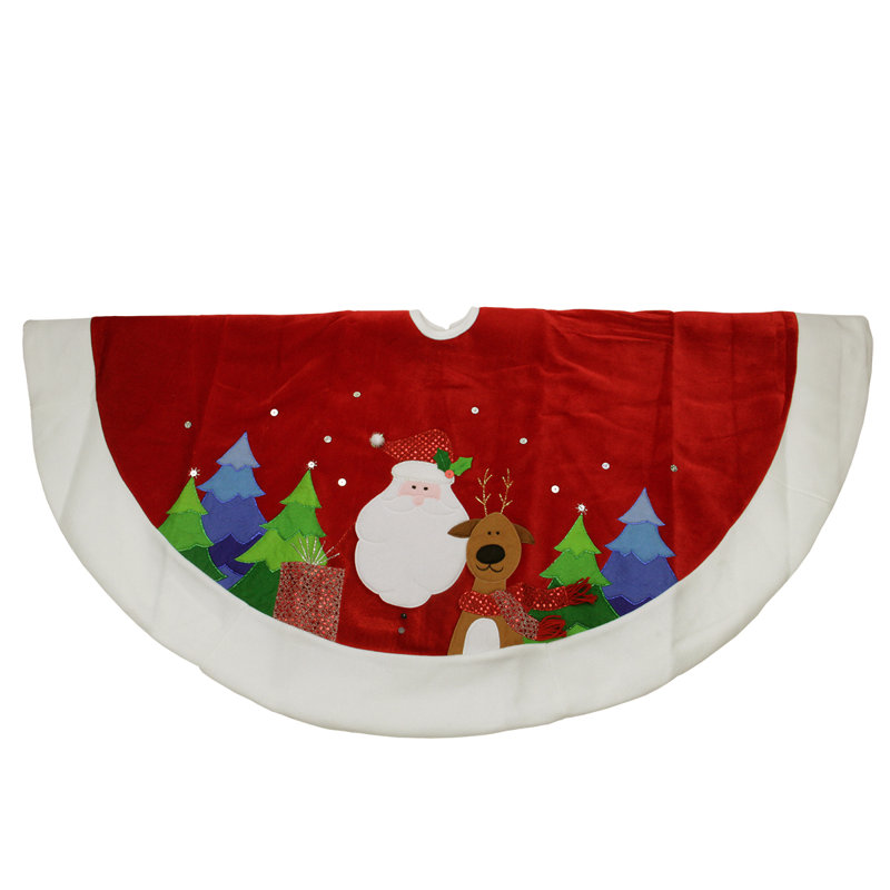 Jupe d'arbre de Noël 48 po en velours rouge brodé père Noël et renne