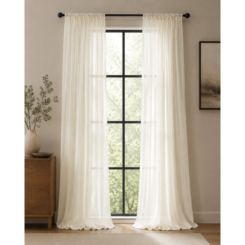 Belarmino Semi Sheer Curtain Single Panel, 54" x 84", Ivory