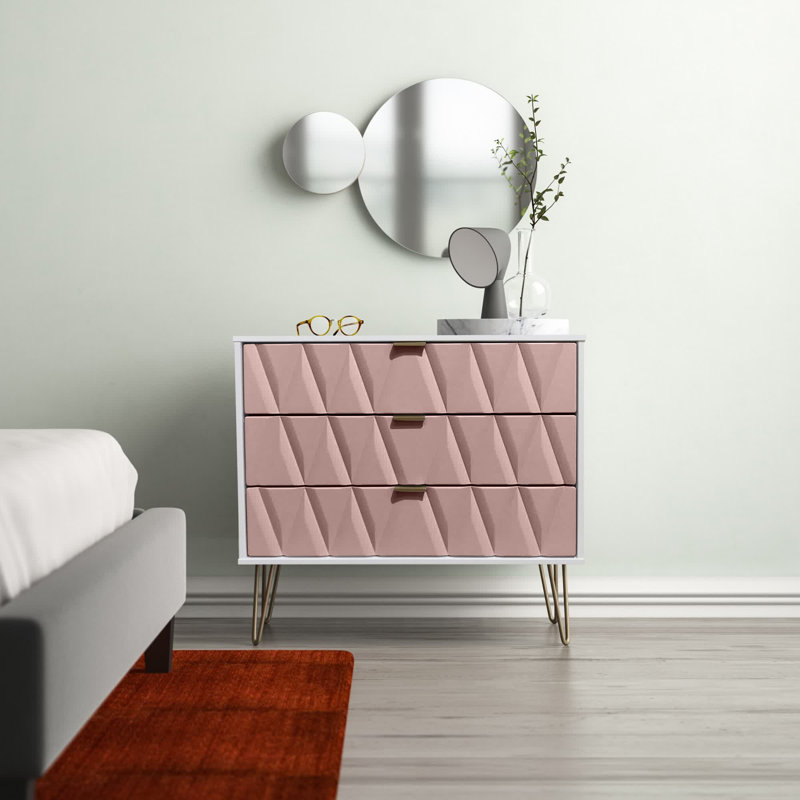 Fully Assembled Payson 3 Drawer Chest, White/Pink