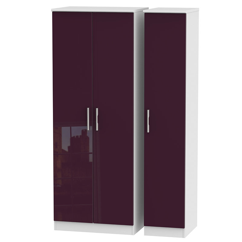 Yvette 3 Door Manufactured Wood Wardrobe, Black, H197 x D111 x D53cm