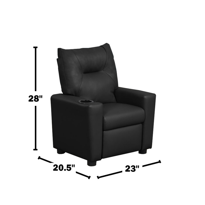 Black PVC Fabric Kids Recliner Chair with Cup Holder and Plastic Legs
