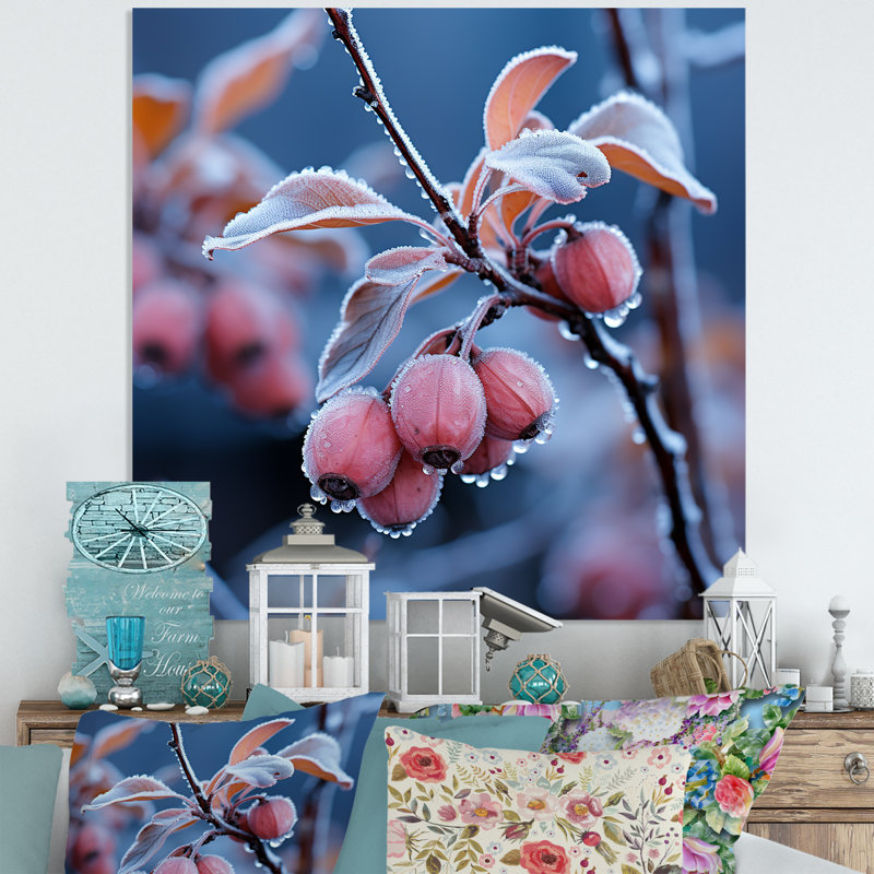 Winter Blueberry Elegance II - fruits, art mural en métal, H 16 po x l 16 po