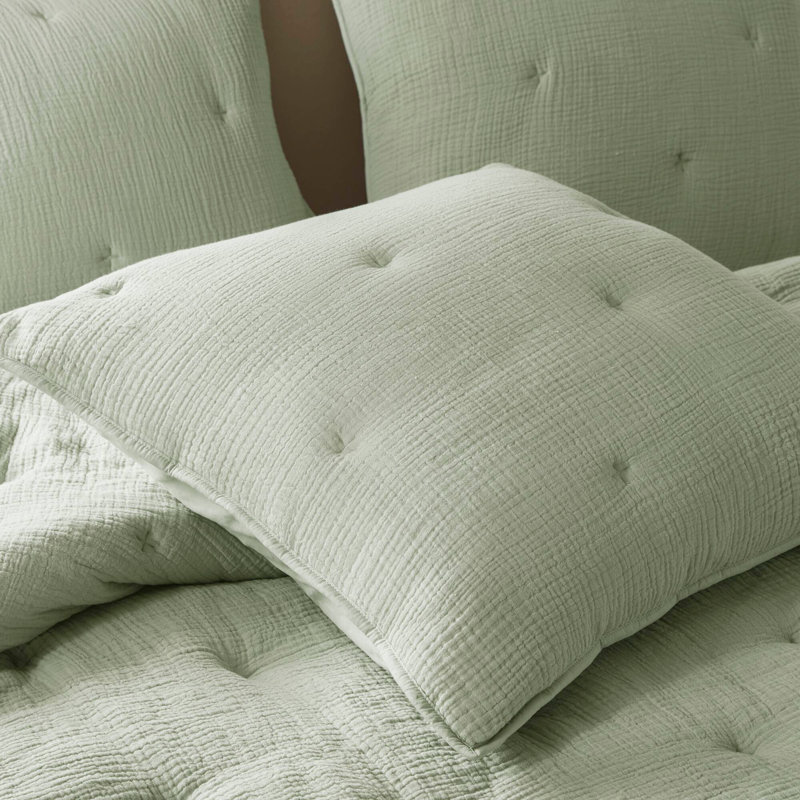 3-Piece Full/Queen Cotton  Embroidered Quilt Set,Sage