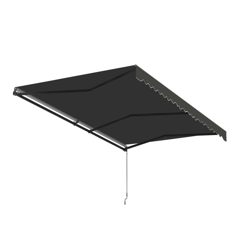 Motorized Retractable Patio Awning- Black Frame, 16' W x 10' D, Onyx Black, Solid Color