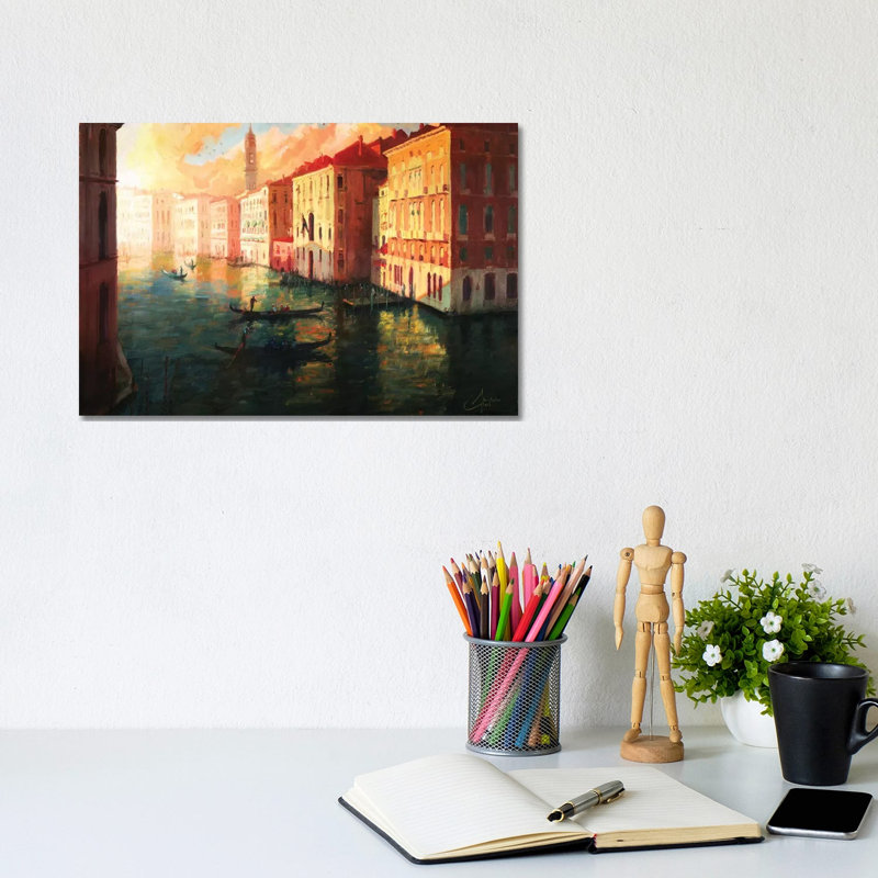 Venice, Italy – The Grand Canal At Sunset by Christopher Clark - Floater Frame Print on Canvas, 20.32 cm H x 30.48 cm W