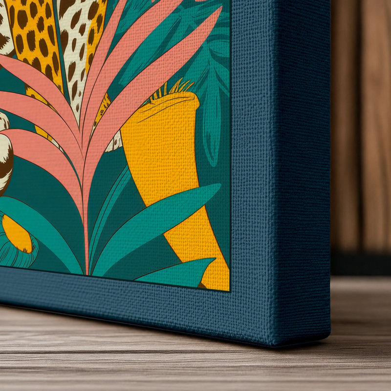 Leopard Among Leaves Eclectic - Print, 24x16 - 61.0 x 40.6 cm, Teal Border