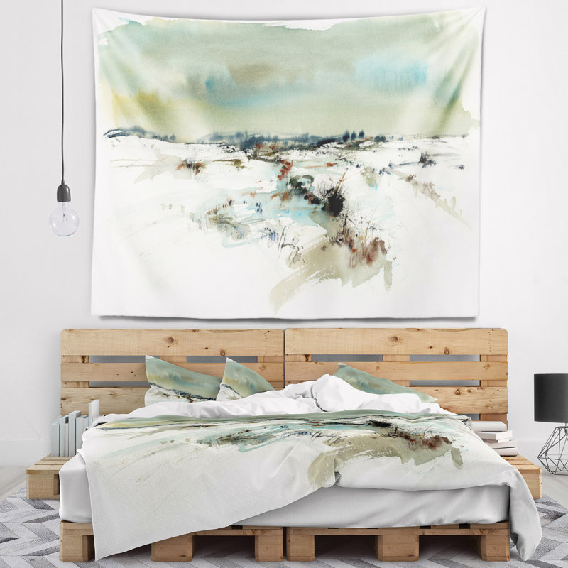 Tapisserie aquarelle paysage enneigé, H 32 po x l 39 po
