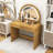 Modern Makeup Vanity Table with LED Touch Mirror, Curved Edges and Wavy Drawer-795219697