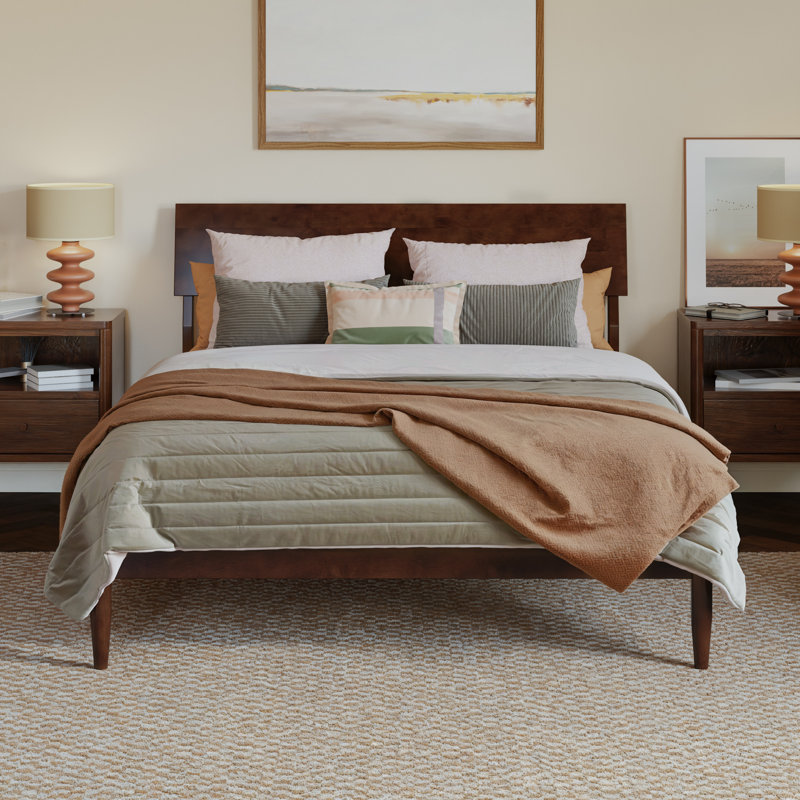 Lit plateforme avec tête de lit ajustable Bradford, Lit double, Walnut