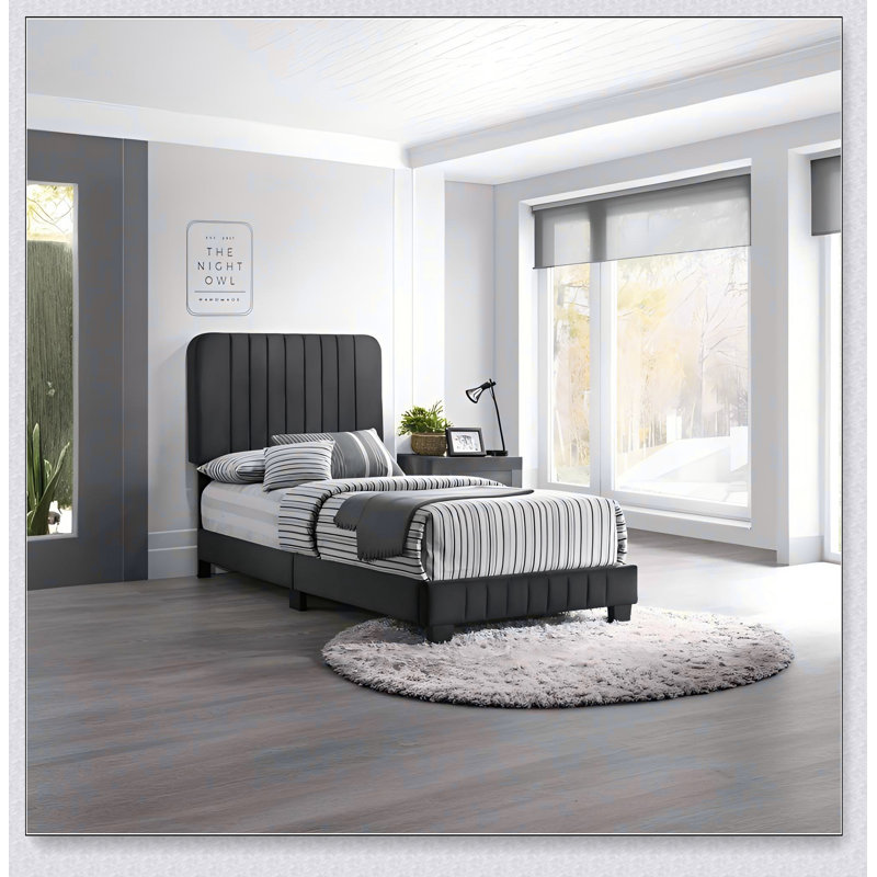 Upholstered Bed Frame, Twin, Black