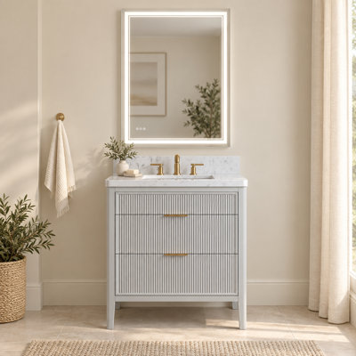 Meuble-lavabo sur pied gris de 76 cm avec lavabo intégré et miroir de courtoisie à DEL de 81 x 122 cm.