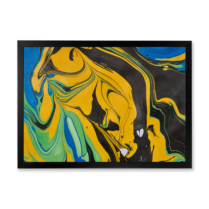 Art en acrylique noir et jaune, Impression noire sur toile encadrée, H 16 po x l 32 po x P 1 po