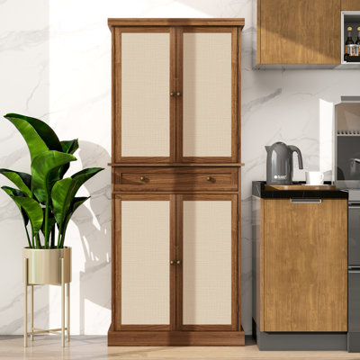 4-Door Cabinet With 1 Drawer, 210-Pound Load Capacity, Engineered , , Use, Sun-, Scratch- Craft, Adjustable Inner Shelves, Metal Hinge 180 Degree Open, Toppling, Walnut-Shaded, Particle Board