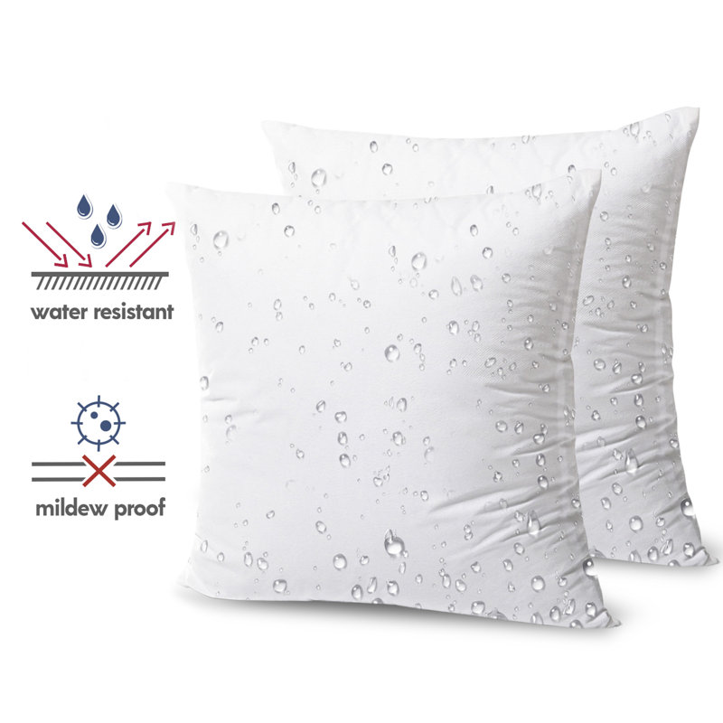 Outdoor Pillow Inserts, Water Resistant Decorative Throw Pillows, Square 18" x 18", White