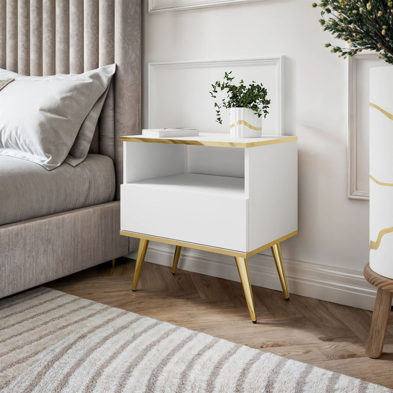 54cm W Manufactured Wood Bedside Table, White