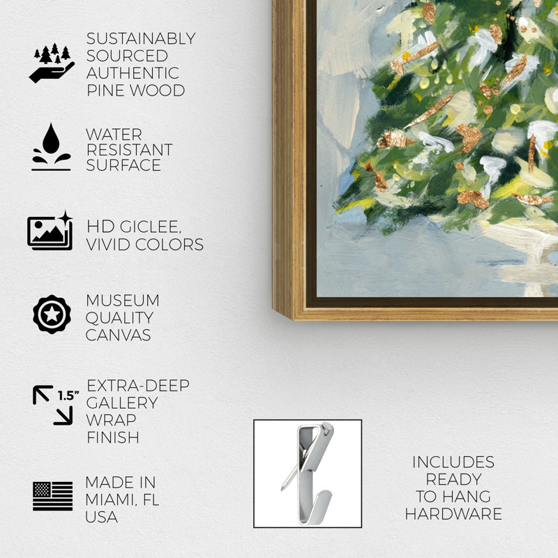 «Christmas Tree 3», peinture sur toile, H 24 po x l 16 po x P 2 po, Flotteur doré