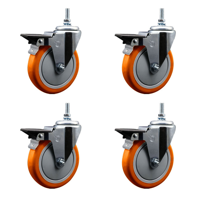 Roulettes à tige filetée en polyuréthane 3/8 po avec frein
