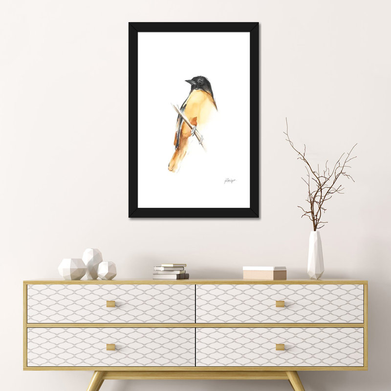 «Watercolor Songbirds VI» par Ethan Harper - reproduction d'art, H 24 po x l 16 po x P 1 po, Papier encadré noir, Blanc
