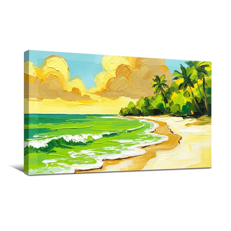 Nautique et plage Plage tropicale avec palmiers et vagues, H 24 po x l 48 po