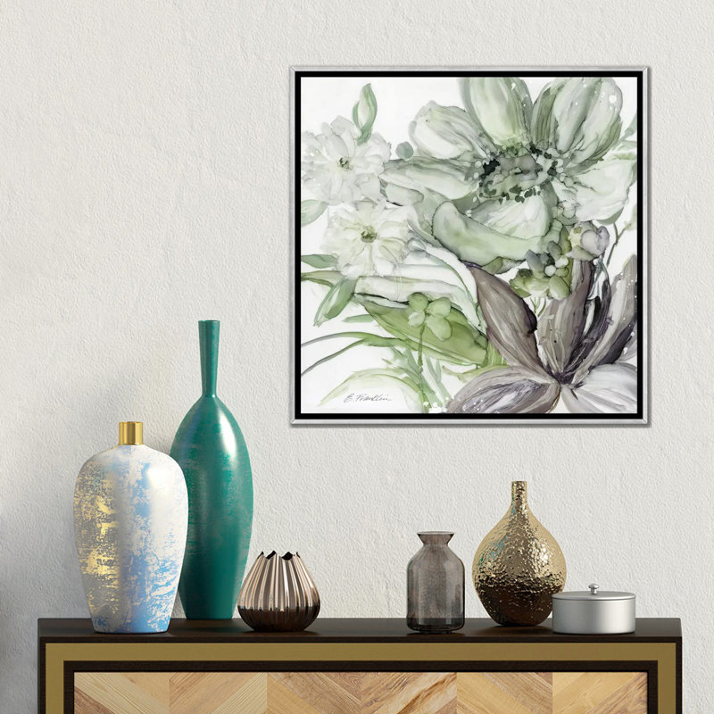 Verre de mer jardin II - vert 6 pièces, Encadrement argenté, H 37 po x l 37 po
