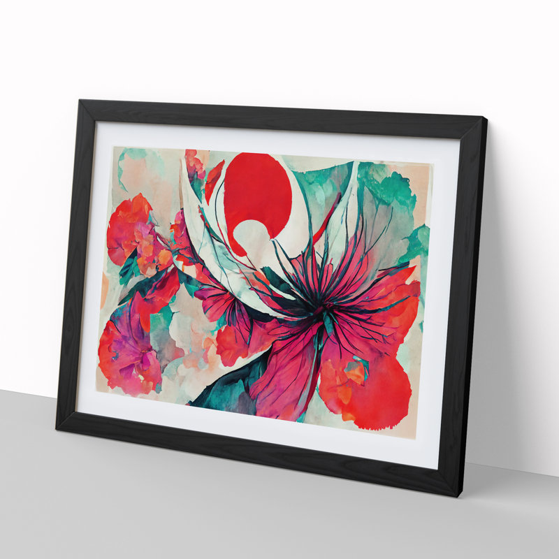 Floral - Single Picture Frame Print, Black, 46cm H x 64cm W x 2cm D