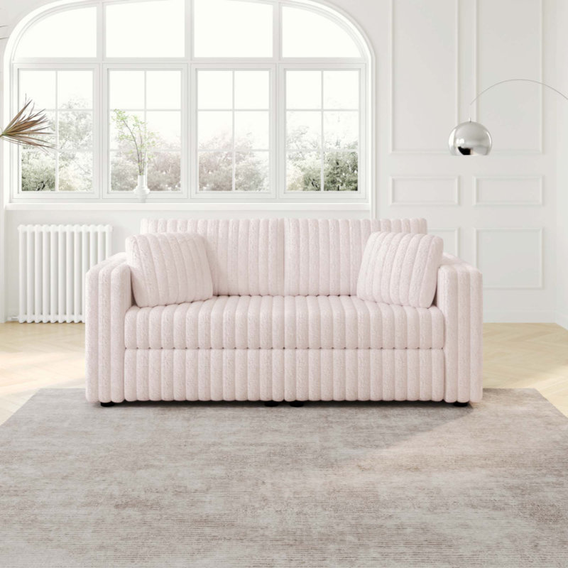 Faux Fur Fabric Modular Sofa, Light Pink, 2, 30.7" H x 75.6" W x 34.6" D