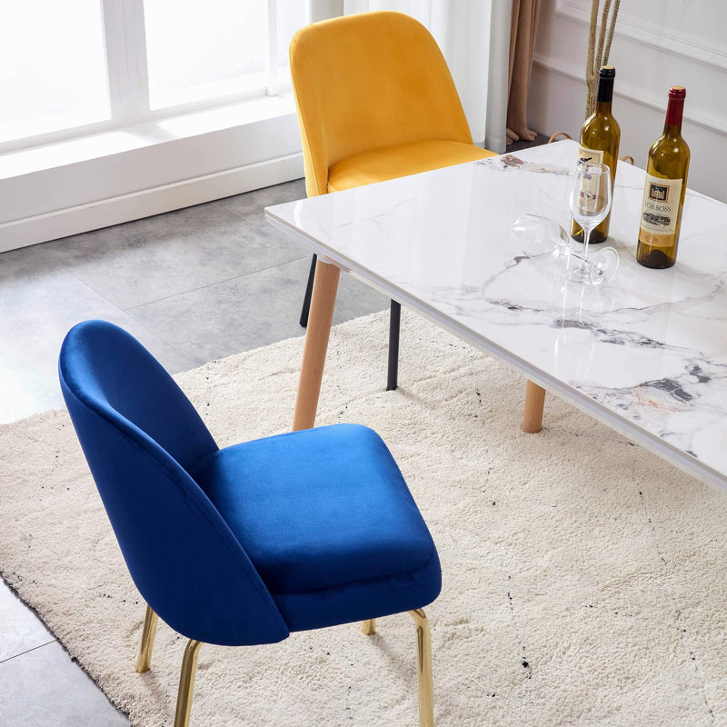 Burvin 2 Set Upholstered Dining Chair, Mid Century Side Chairs Velvet Fabric, Yellow, Black