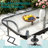 All Weather Patio Dining Set For 6, Outdoor Table And Chairs With 1.69″ Umbrella Hole,  30"X 55" Table And Stackable Chair, For Lawn, Deck (Umbrella Not Included) (Black Table & Navy Blue Chairs )-1886006090-1886006101