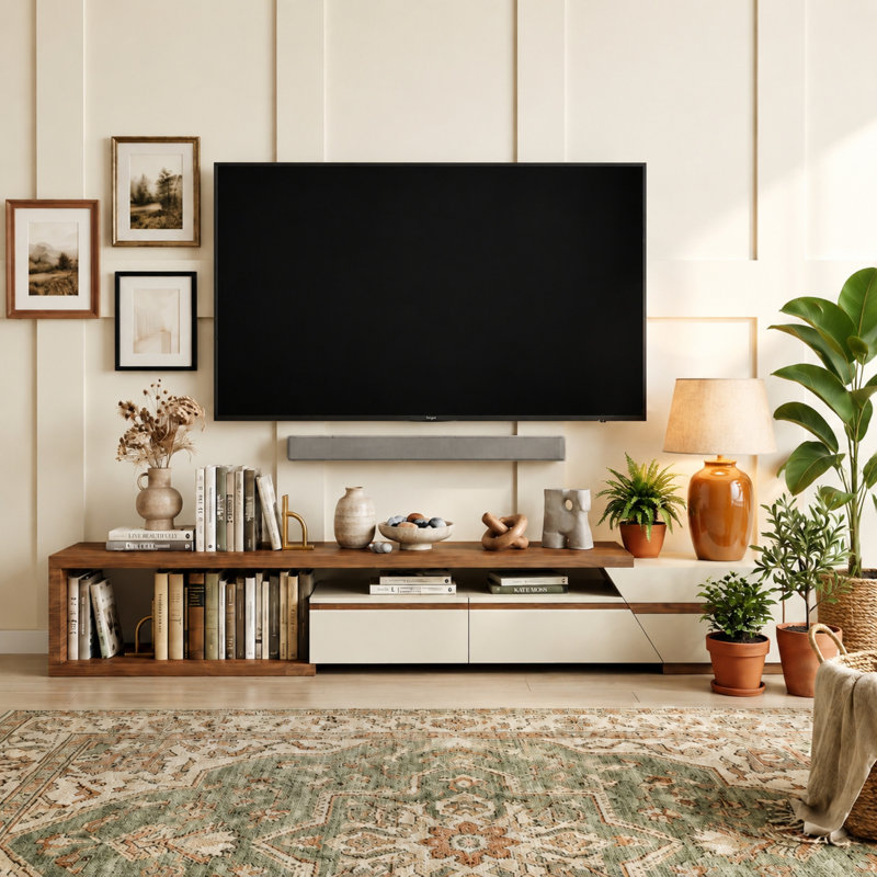 Tressler Wood Extendable TV Stand, Media Console With 3 Drawers & 1 Storge, Pre-Assembly