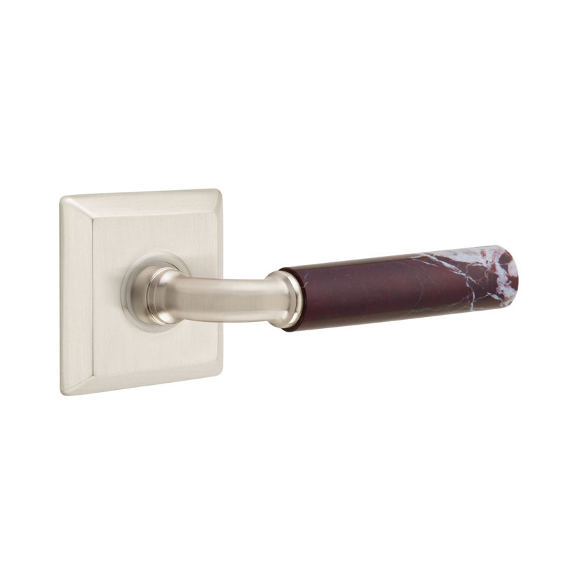 Ensemble de leviers de passage Emtek Select avec rosette Quincy et tige R-Bar, levier en marbre Rosso Levanto, Gauche