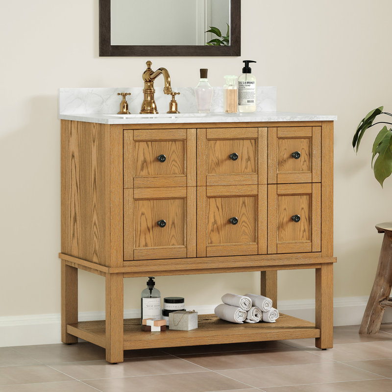 Meuble-lavabo simple 36 po avec plateau en marbre Janus, Naturel antique