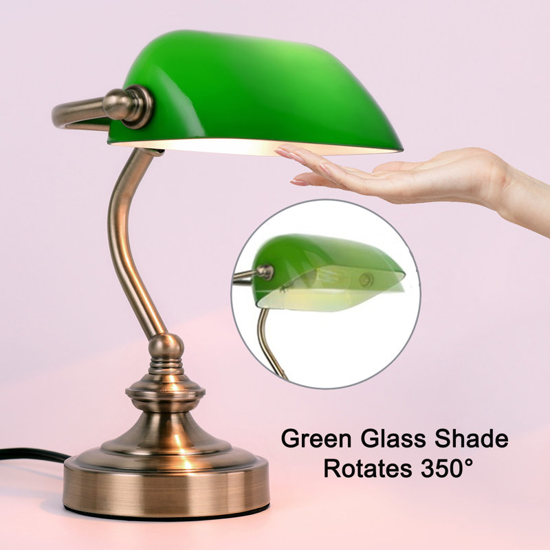 Metal Bankers Lamp, 24cm (H) x 18.5cm (W) x 10.5cm (D), Green